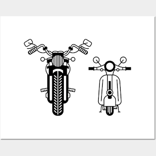 Illustration of stylized black and white motorcycle and scooter Posters and Art